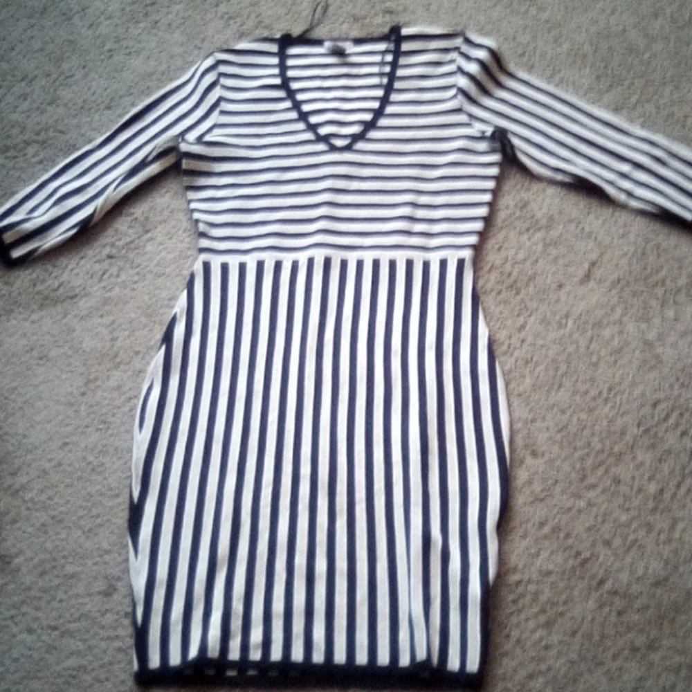 H & M Women Strips V Neck Formal Office Church Work party Boho Dance Dress - Picture 1 of 11